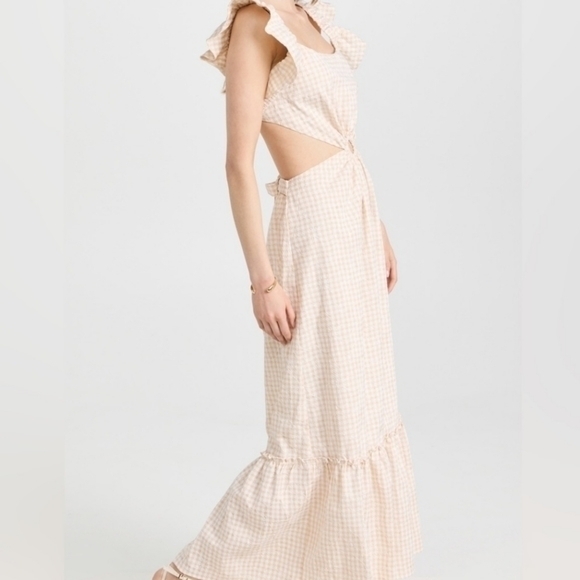 En Saison Kimmie Gingham Ruffled Maxi Summer Dress Embroidered Floral Sz Small - Picture 2 of 9